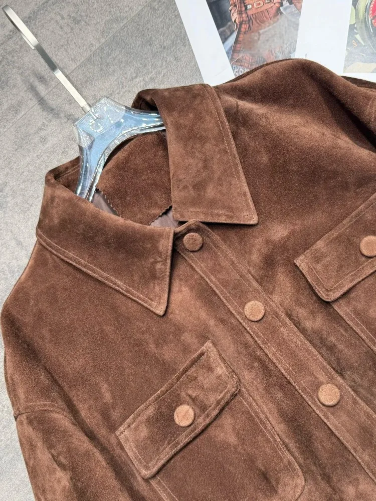 Suède geitenleer vintage cargojack dames enkele rij knopen hoge taille sjerpen streetwear echt leer motorfiets korte jas