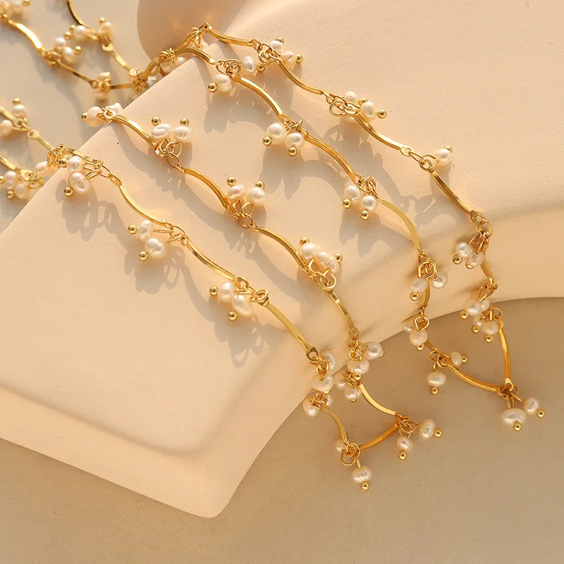 Multi Freshwater Pearl Charms Necklace In Stainless Steel With 18k Gold Plated Non Tarnish Short Necklace Choker For Women