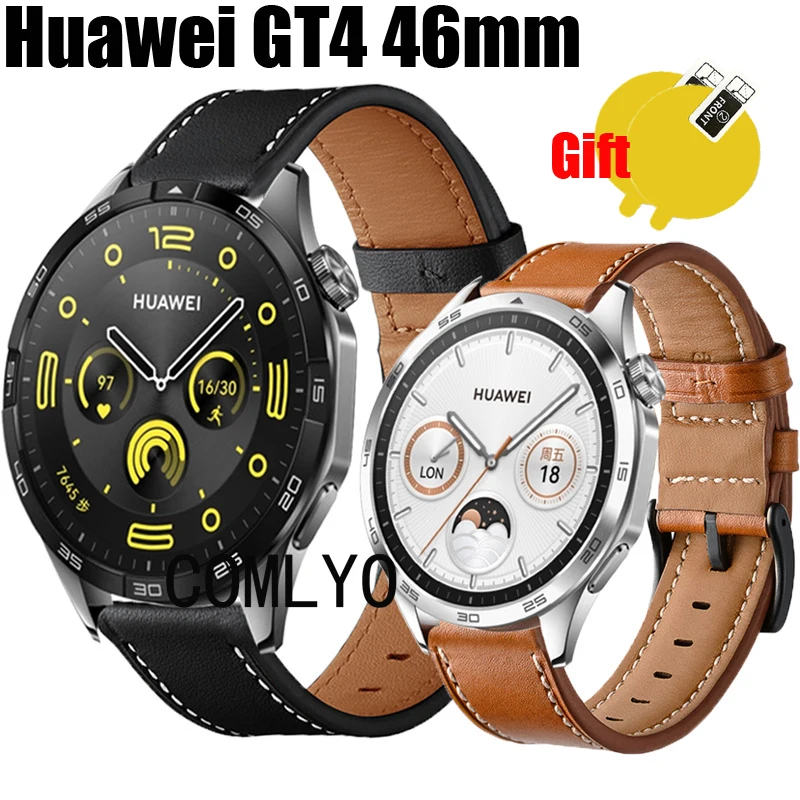 

For Huawei Watch GT 4 GT4 46mm Strap Genuine Leather Band Bracelet Screen Protector Film