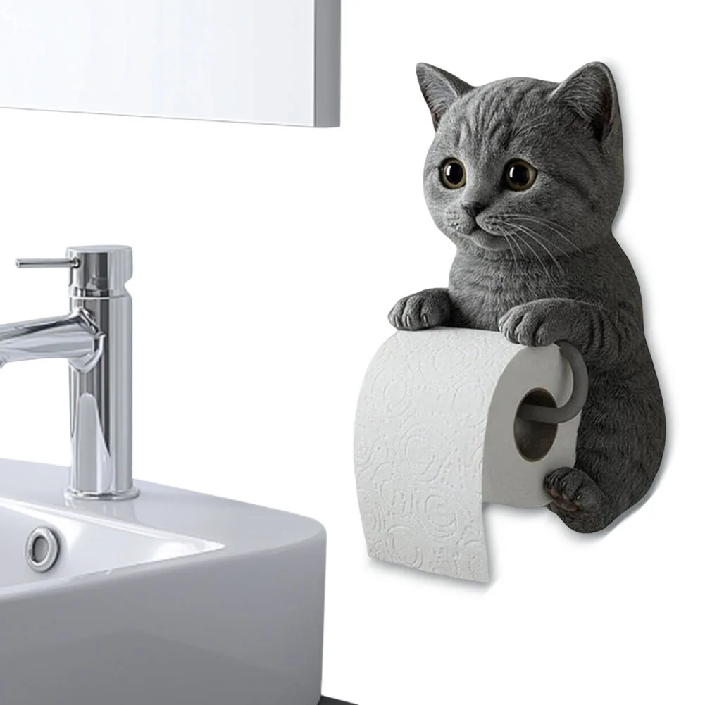 

Cute Cat Toilet Paper Holder Wall Mounted Tissue Dispenser Rack Roll Resin Cute Kitten Decorations Paper Holder for Dorm Home