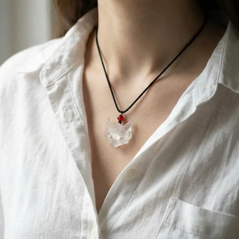 Unisex Translucent Animal Mask Pendant Charm For Friends Couples Gift Traditional Chinese Style New Necklace