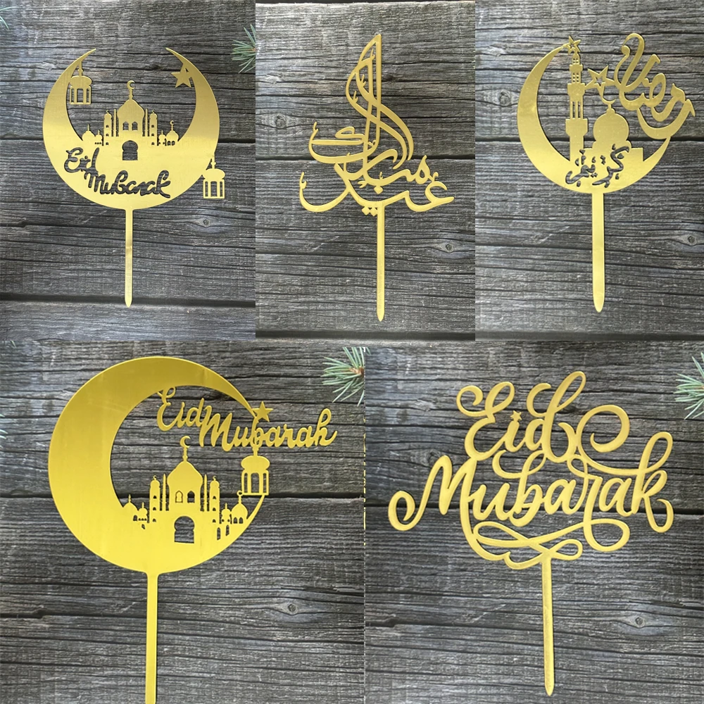 Eid Mubarak Acryl Kuchen Topper Gold Schloss Mond Cupcake Topper Für Hajj Ramadan Mubarak Kareem Kuchen Dekorationen Backen Liefert