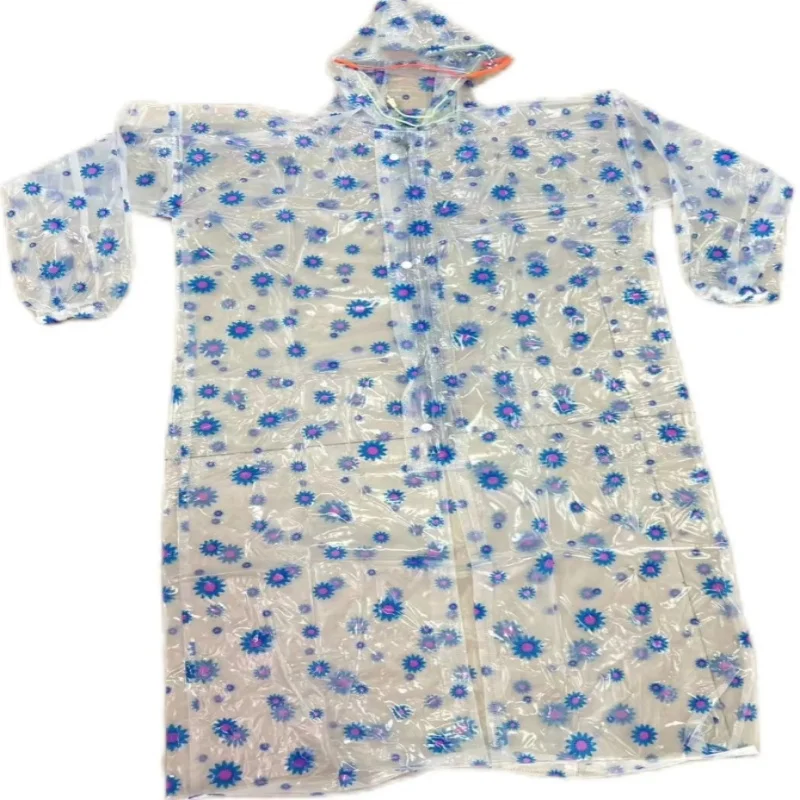

Transparent PVC Printed Sexy Dress Long Sleeved Loose Plastic Hooded Cardigan Outdoor Tourism Hiking Raincoat Poncho Waterproof