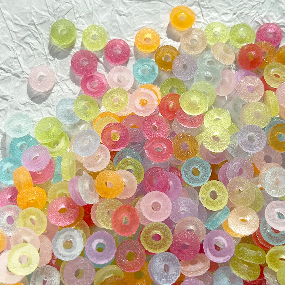 AE11 50 pièces Perles en résine mignonnes en forme de donut de 10 mm, accessoires DIY pour slime, pour ongles à presser et décoration de coques de téléphone