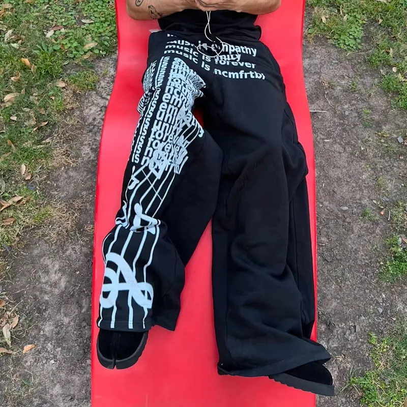 2000s الأمريكية خمر سراويل تقليدية شخصية رسالة مطبوعة بنطلون الهيب هوب السراويل الرياضية فضفاضة مرونة الخصر سراويل للجري
