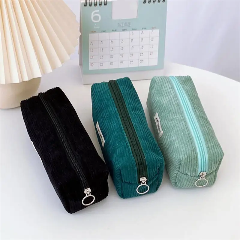 High Quality Corduroy Stationery Storage Bag Large-capacity Multi-function Pen Bag Portable Pencil Case