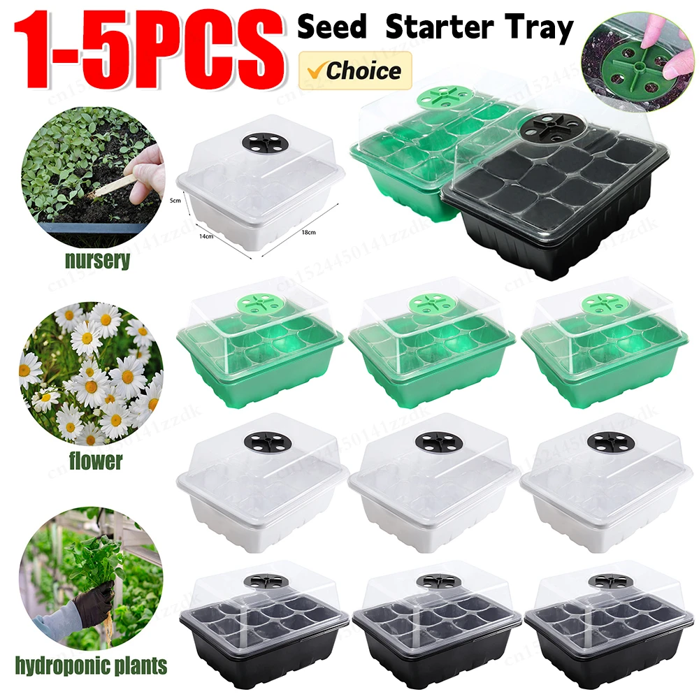 1-5pcs Plants Seed Starter Trays with Humidity Dome 12 Holes Per Tray Nursery Pots Lights For Home Plant Greenhouse Growing Pot