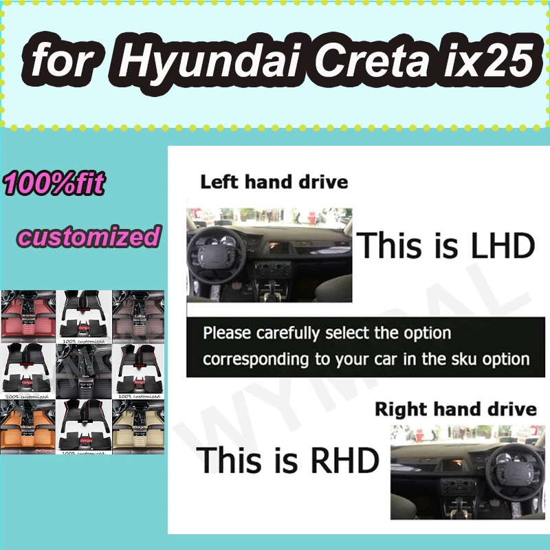 

LUXURY Car Floor Mats For Hyundai Creta ix25 2020 2021 2022 Auto Luxury Leather