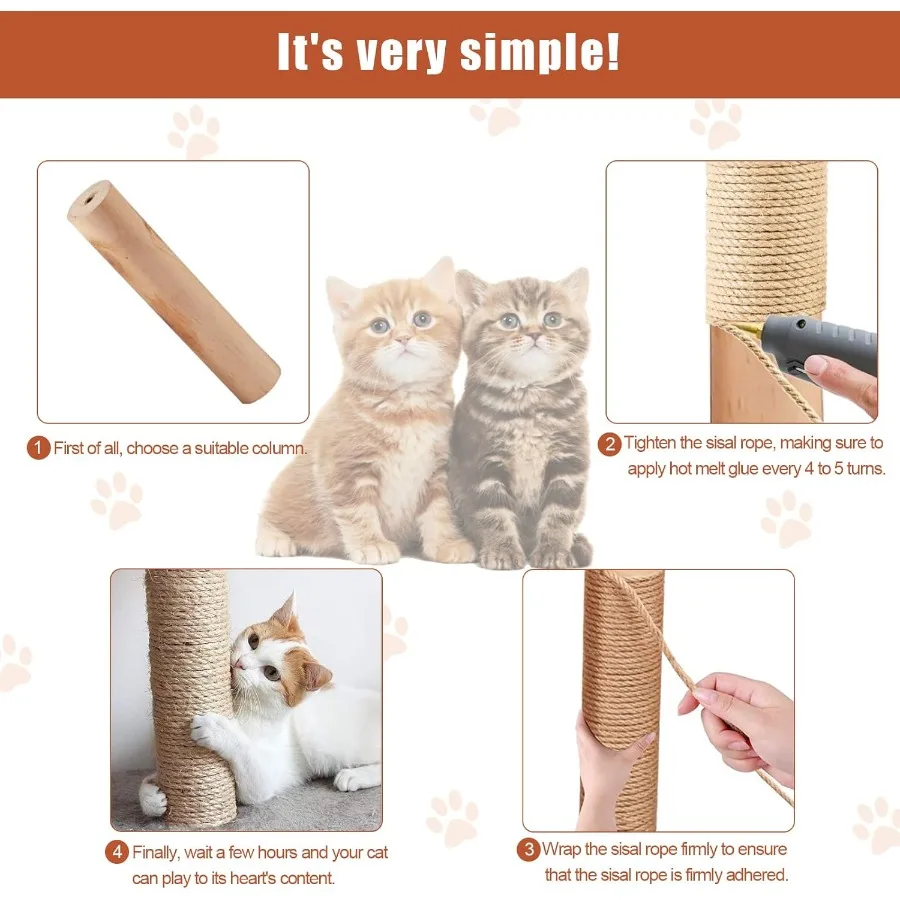 164FT 50 متر حبل السيزال الطبيعي لأعمدة خدش القطط 6 مللي متر سميكة الجوت القنب القط حبل لاستبدال شجرة القط عمود خدش القط إعادة #4