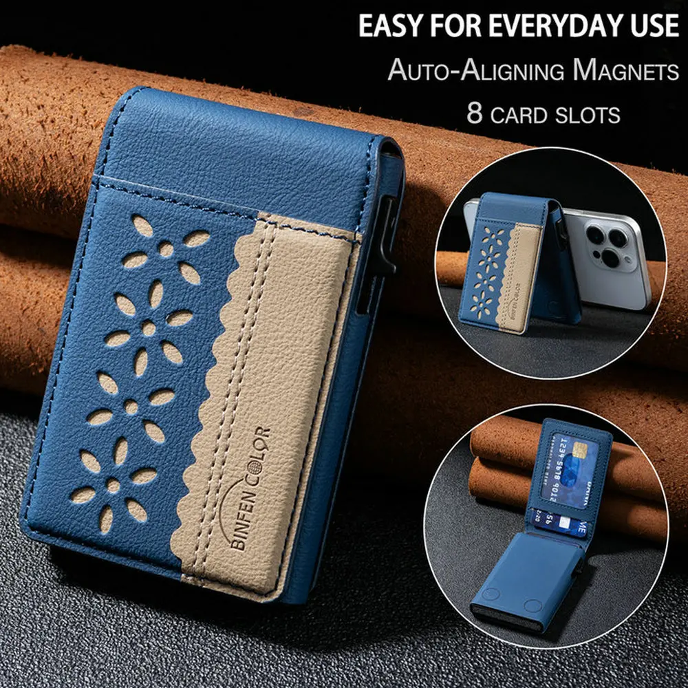 

Magnet Back Cards Leather Funda For Magsafe Wallet Cards Slot Case Card box Pressing The Button Automatically Ejects The Card