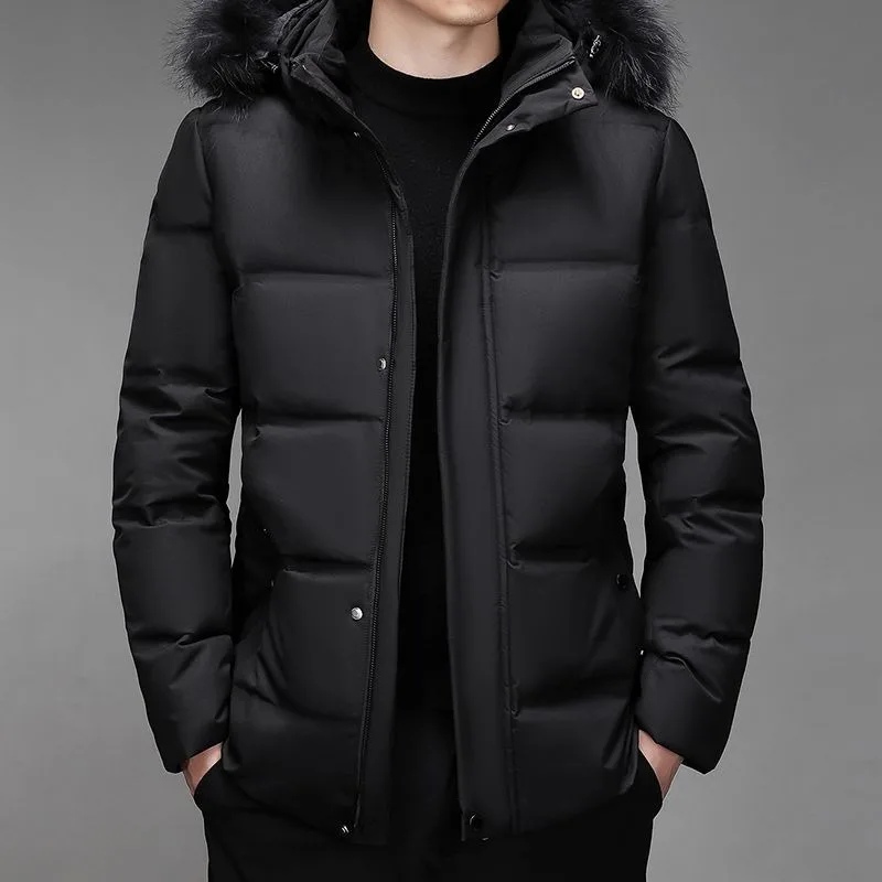 Jaket Tebal Baru untuk Pria Paruh Baya dan Lansia, Mantel Pendek Musim Dingin Isi Bulu Bebek, Mantel Hangat untuk Ayah Paruh Baya, Pakaian Pria Sederhana dan Hangat