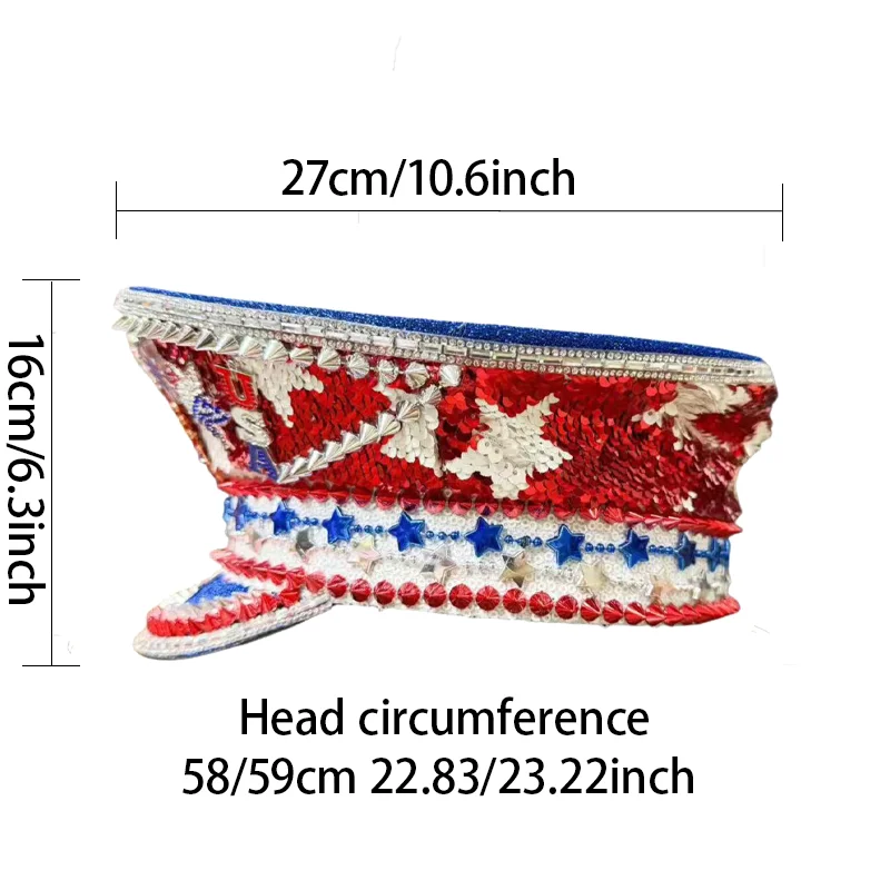 HongLuan Cappello da capitano con anello in pelle laser giallo con strass e berretti militari per donna, accessori per festival rave e berretto da festa da uomo