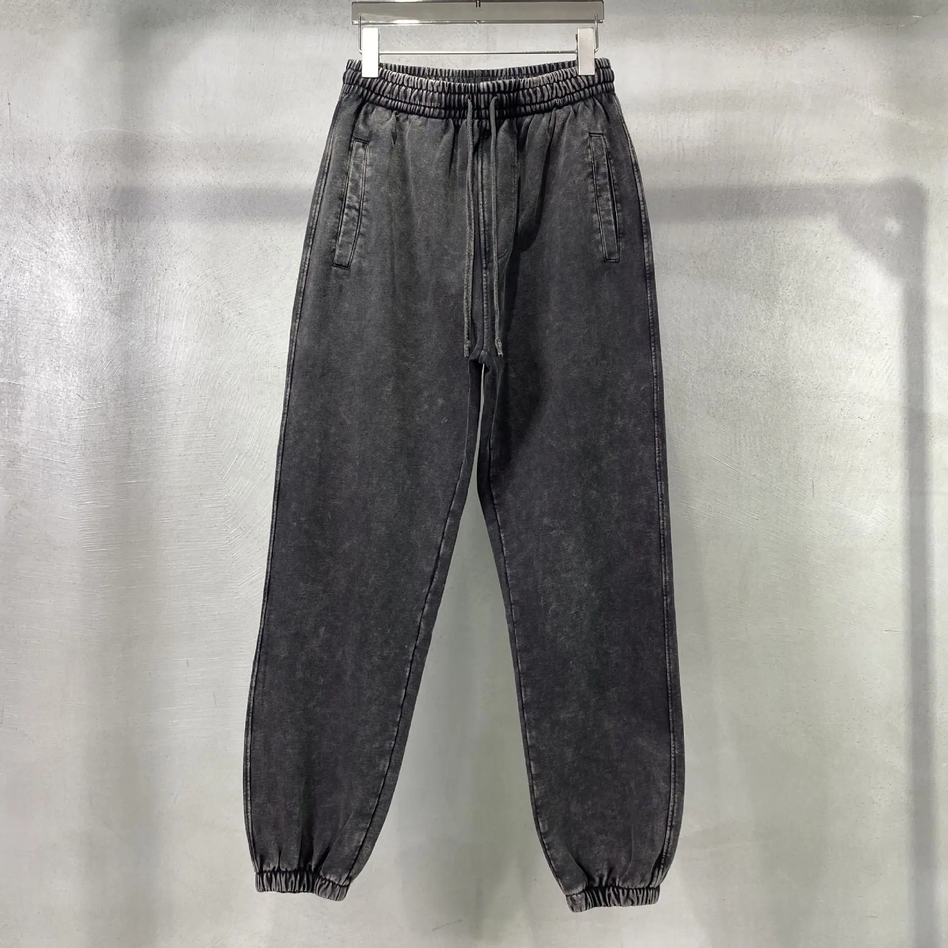 

Поп, четыре сезона, новые модные мужские повседневные модные американские потертые вощеные свободные однотонные брюки, прямые брюки для бега, мужские брюки