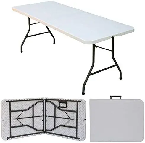 8’ Foot Rectangular Plastic Folding Table (30"" X 96” Inch) | Fold In Half With Carrying Handle | Lightweight And Portable |