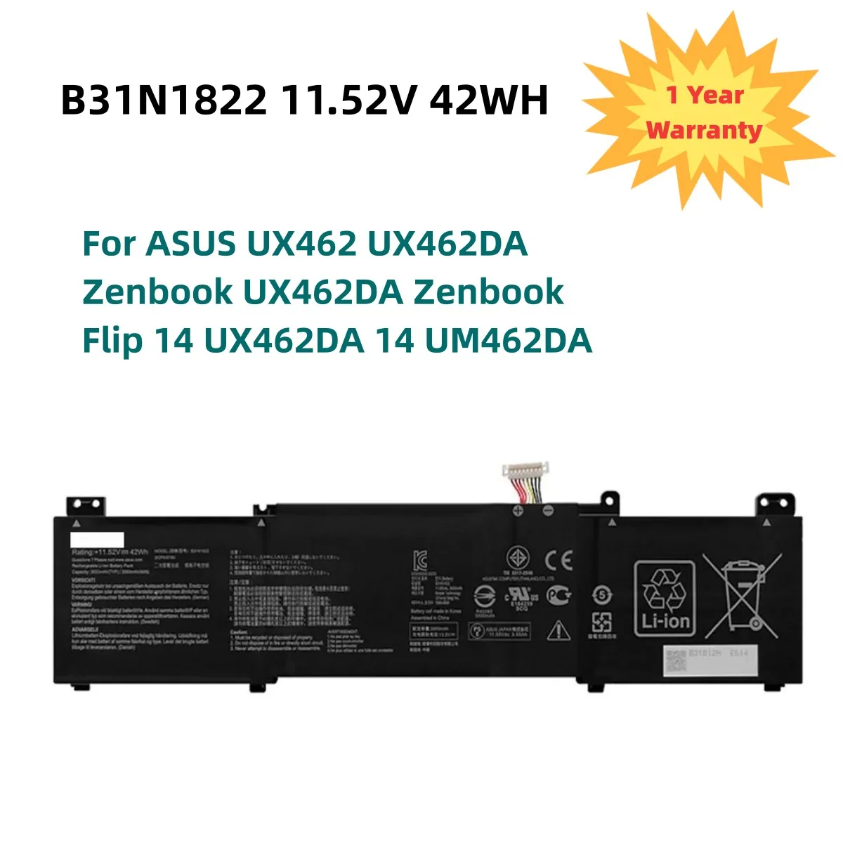 B31N1822 11.52V 42Wh Laptop Battery For ASUS UX462 UX462DA Zenbook UX462DA Zenbook Flip 14 UX462DA 14 UM462DA