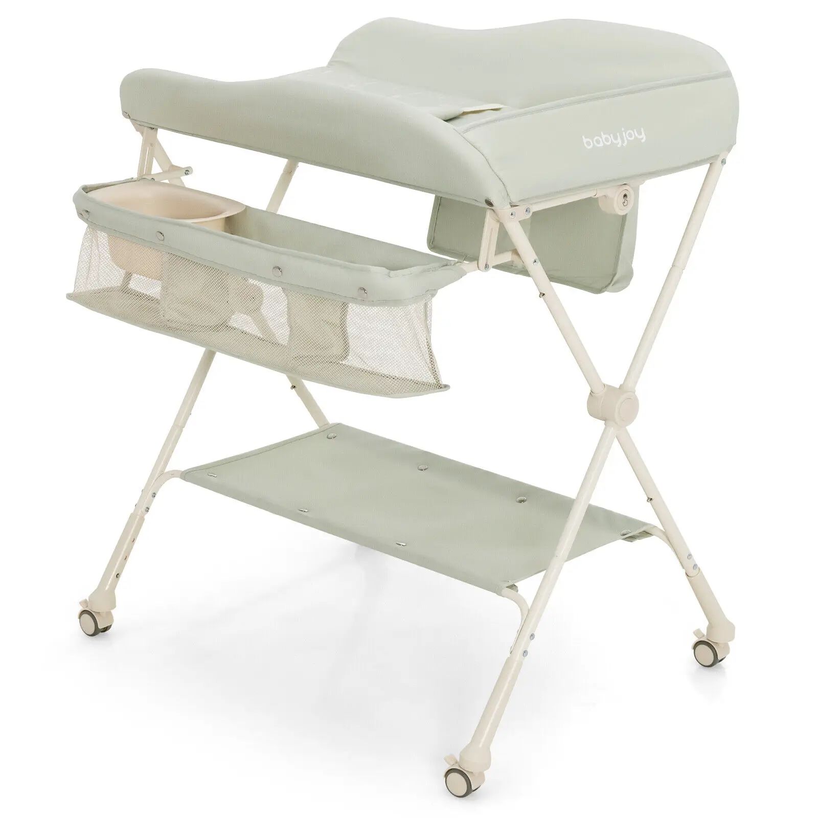 

Babyjoy Baby Diaper Changing Table Folding Newborn Nursery Organizer W/Water Basin Wheel