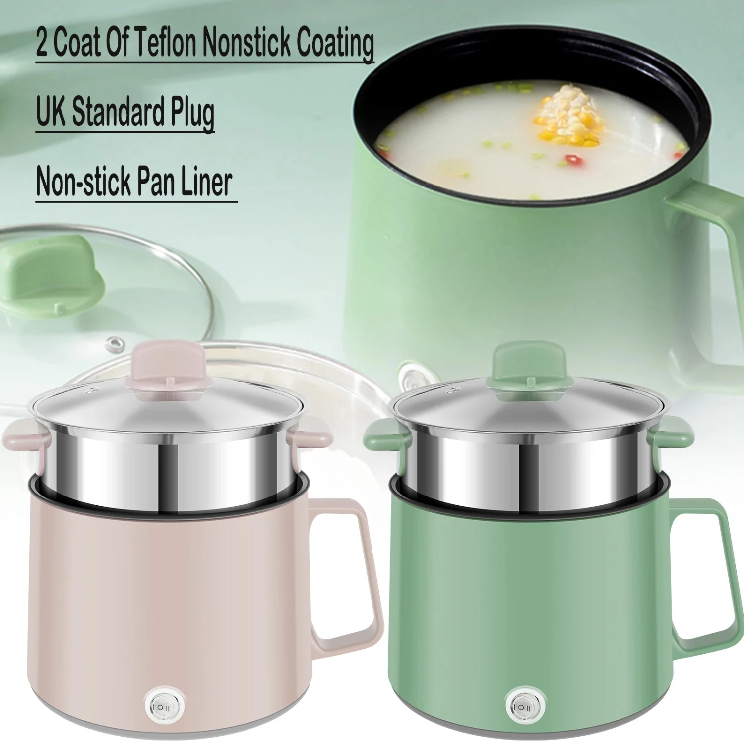 다기능 쿠커 220V 더블 레이어 쿠커 붙지 않는 냄비 팬 가전 제품 1.7L 주방 냄비 1-2 명