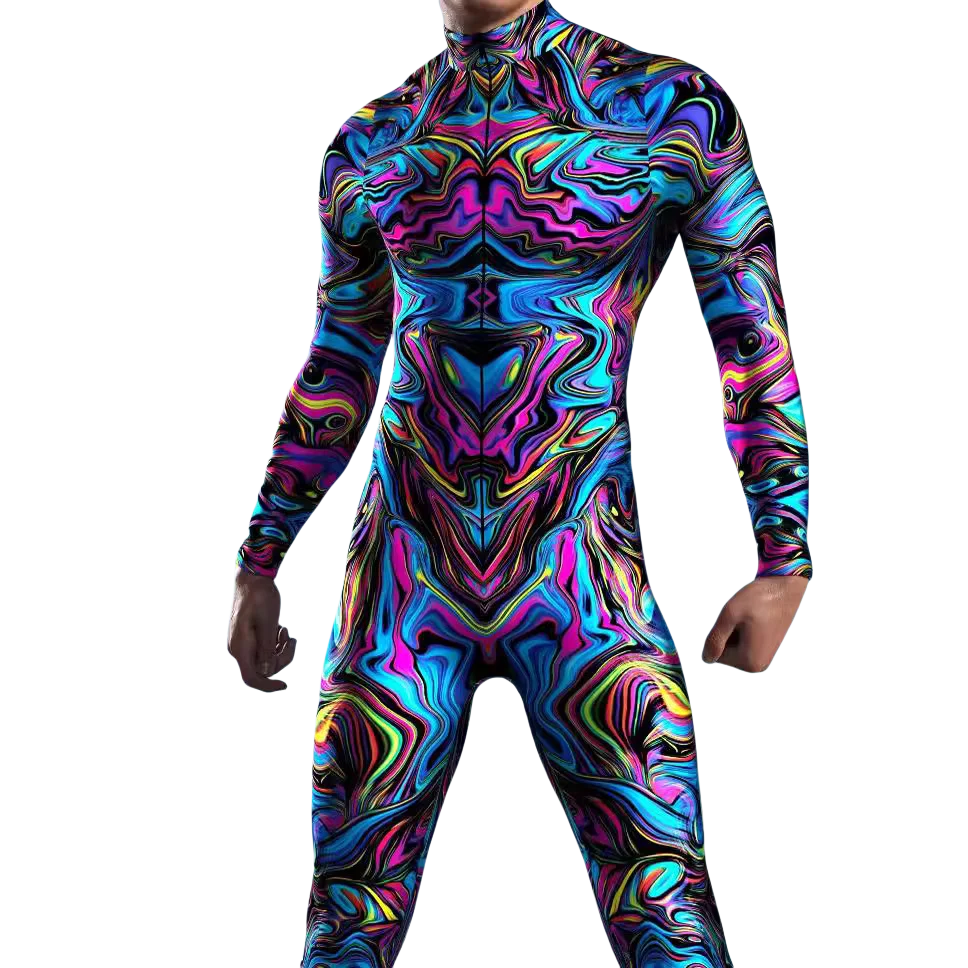 Mono con estampado 3D para hombre y niño, traje de Cosplay con cremallera frontal, estilo Zentai Mech, para fiesta de Halloween