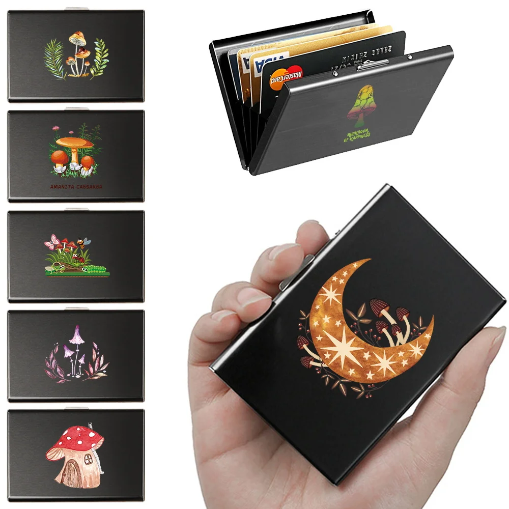 

Card Holder Anti-theft Credit Bank Card Holder Wallet Luxury Men Money Bag Mushroom Print ID Case Slim Mini Small Money Wallets