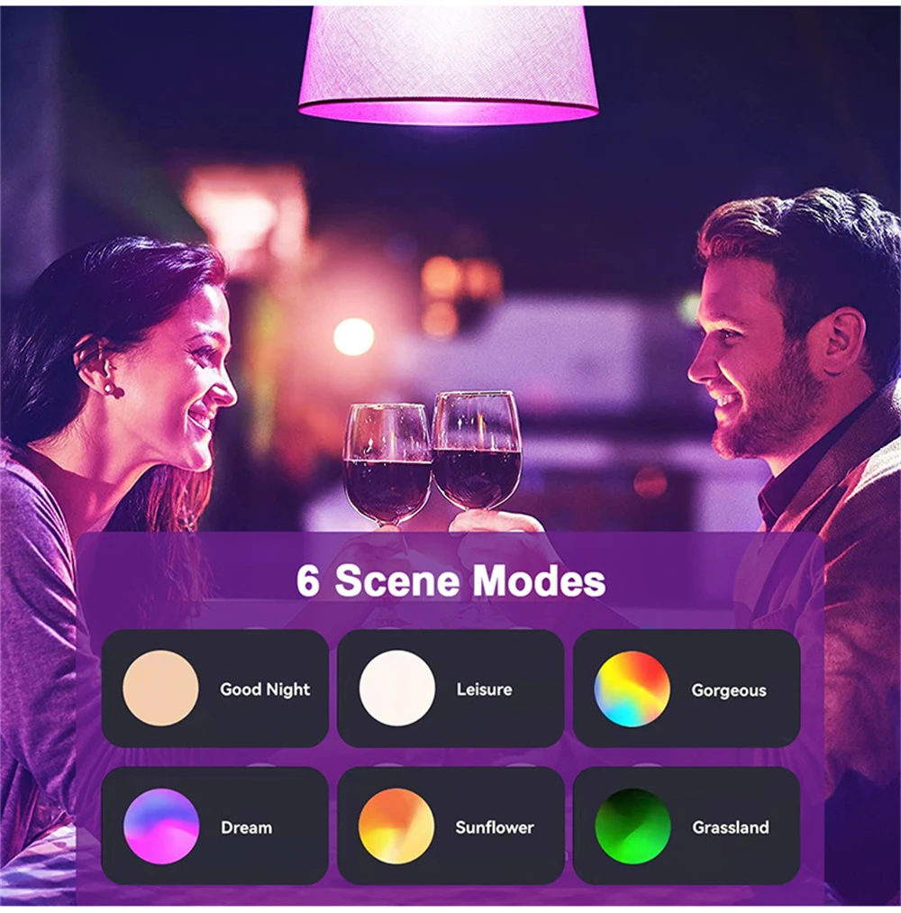 Inteligente RGB Lâmpada LED, Wi-Fi, Bluetooth, Controle Remoto, Cor RGB, Infinitamente Regulável, Alexa, Controle Google APP