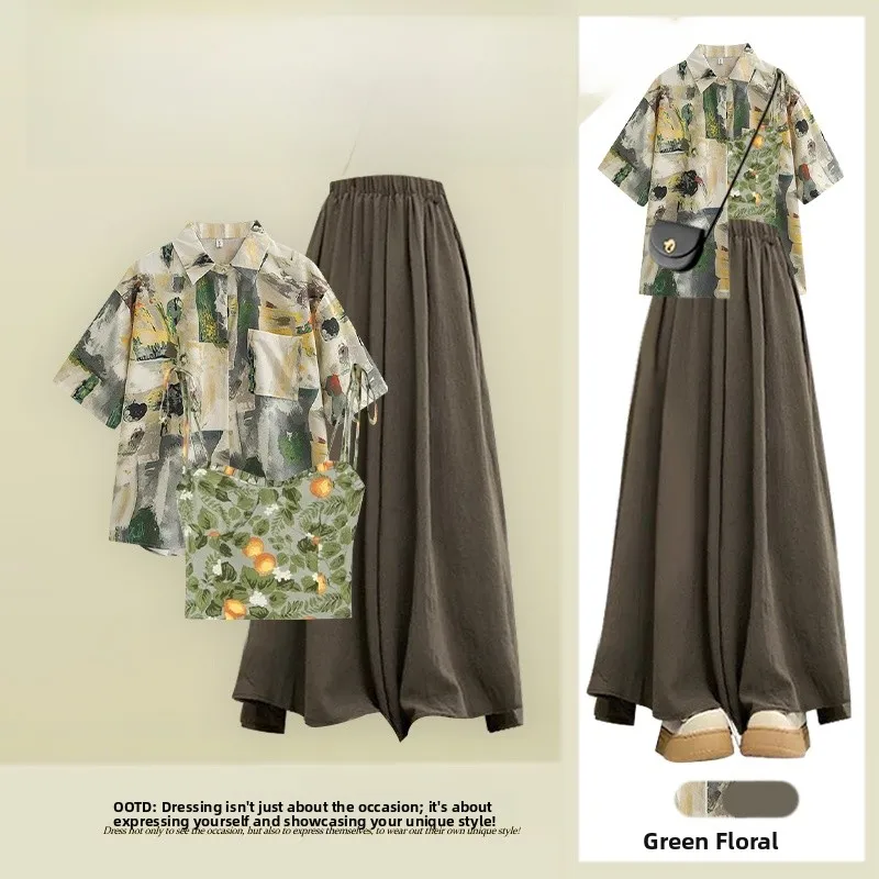 

Летний винтажный женский комплект Hong Kong Sle ort Sve irt с цветочным ремешком и высокой талией, утягивающие повседневные широкие брюки, футболка Pi...