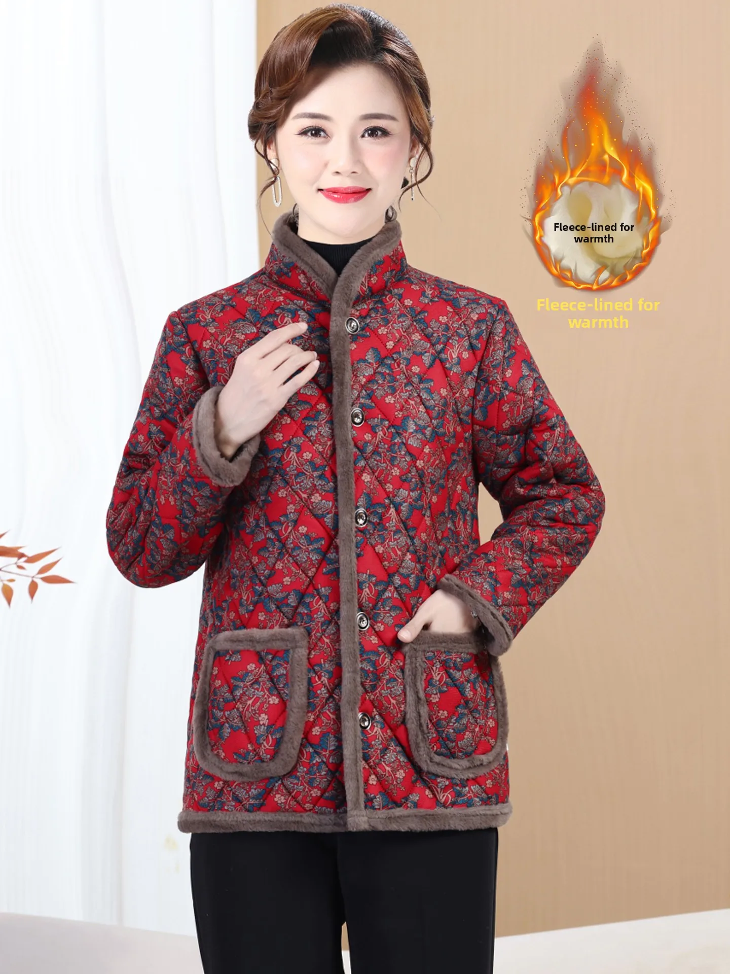 

Thickened Fleece Lined Stand Collar Elastic Lightweight Winter Coat for Middle Aged And Elderly Women Warm Comfortable Cotton...