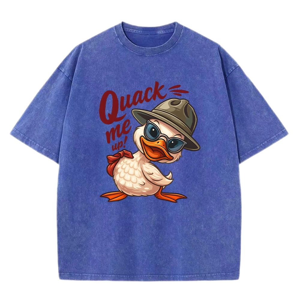 

Quack Me Up Cartoon Duck Design Men'S Washed T-Shirt Hip Hop Casual T Shirts Oversize Fashions Tops Comfortable Cotton Clothes