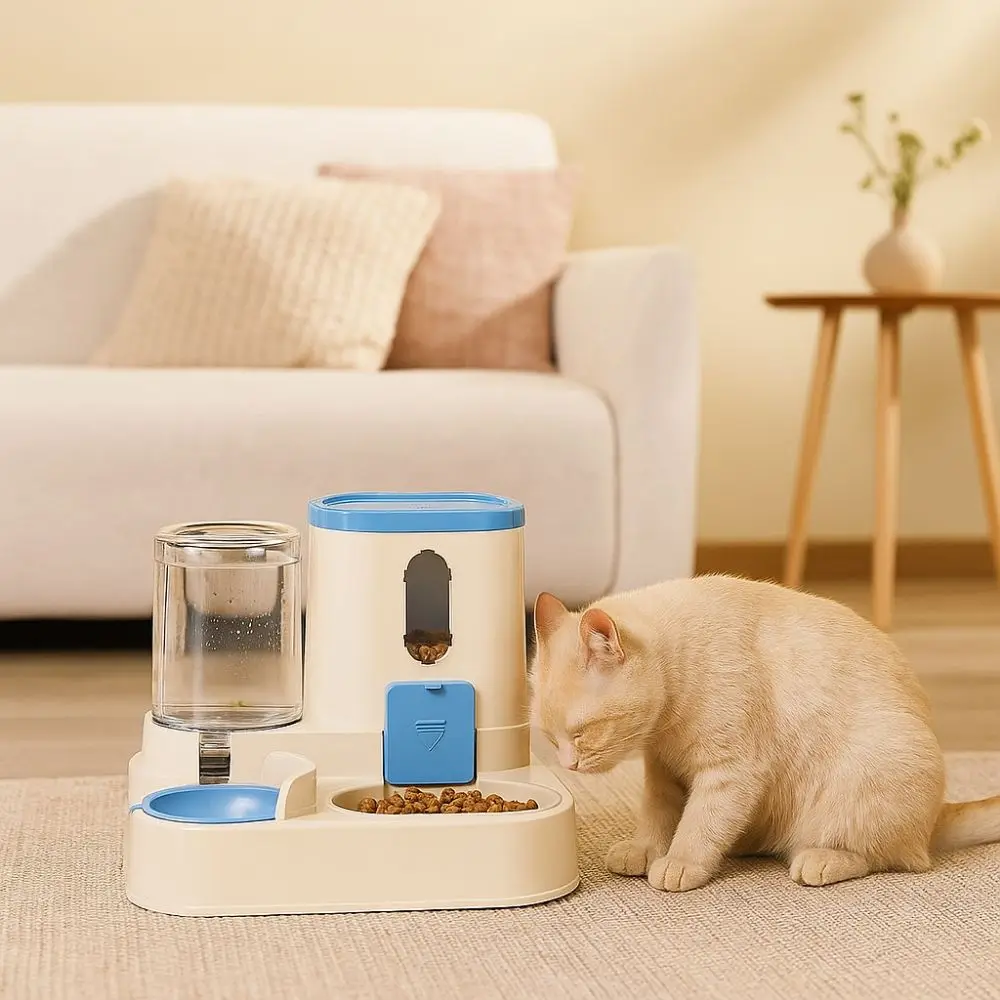 وعاء مياه للقطط أوتوماتيكي متكامل، فصل جاف ورطب، وعاء طعام للقطط والكلاب قابل للفصل، سعة كبيرة مع نافورة ماء #1