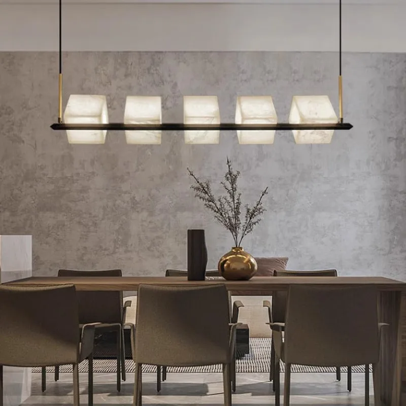 

Скандинавский современный столовый кабинет с длинной полосой, мраморный подвесной светильник, декоративный медный подвесной светильник для банкетного зала отеля