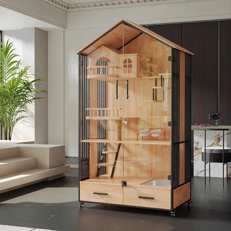 Cat villa solid wood cage luxury home indoor cat nest with toilet integrated does not occupy an area