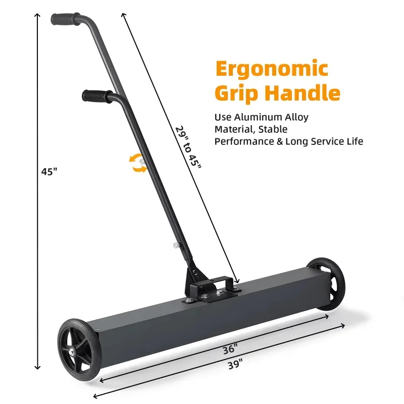 Custom 36 Magnetic Sweeper on Wheels, Rolling Magnetic Sweeper, Nail Magnetic Pickup Tool, 50 lb Capacity
