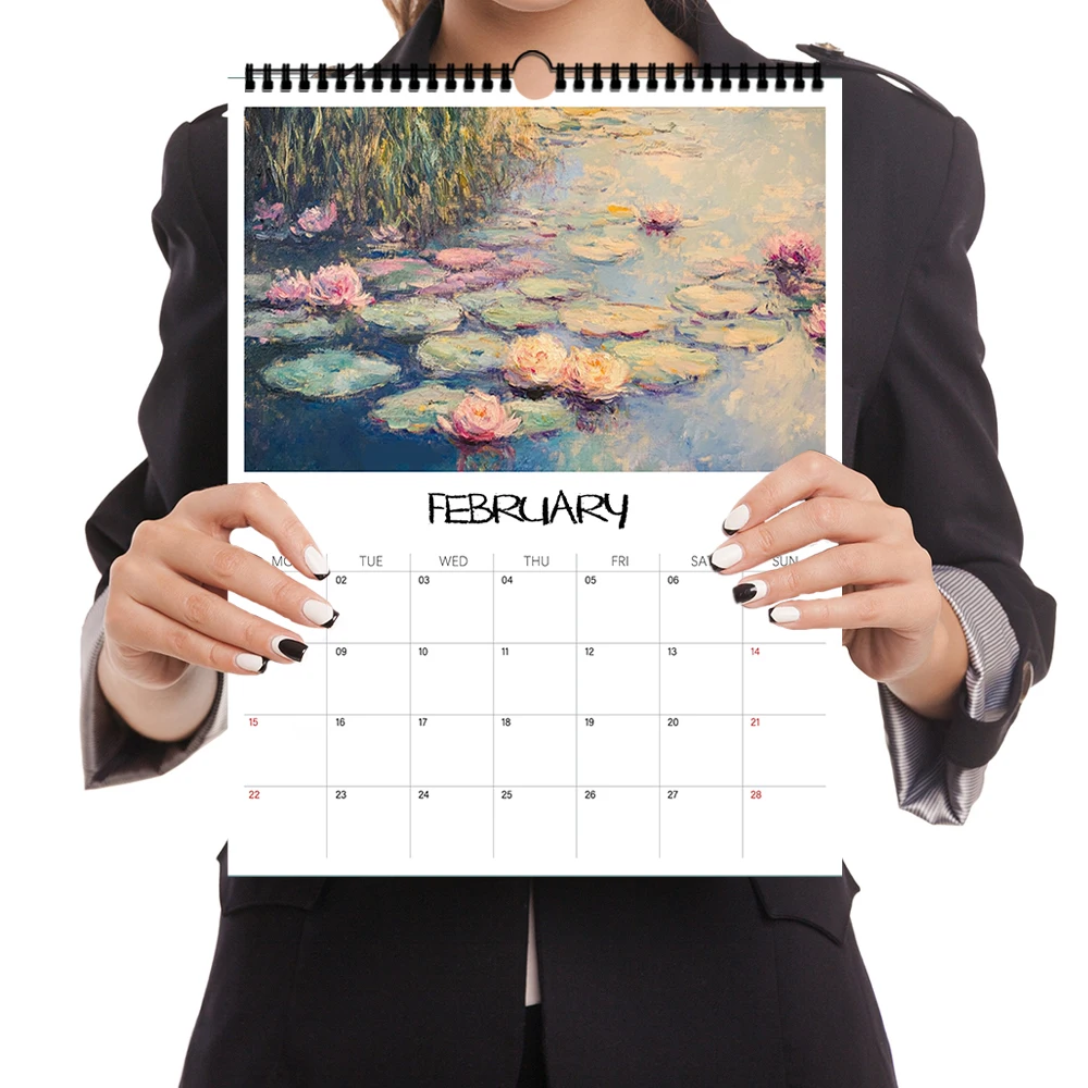 1 قطعة 2026 تقويم الحائط ، سلسلة شفاء اللوحة الزيتية مونيه ، 12 تصميمًا جميلًا ، هدية مثالية لأعياد الميلاد وعيد الميلاد ورأس السنة الجديدة #3