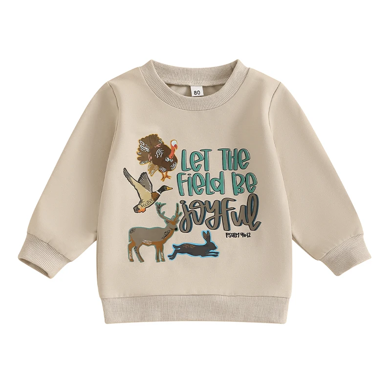 Толстовка для маленьких мальчиков и девочек, пуловеры с длинными рукавами и буквенным принтом животных, осенние топы для малышей, милая осенняя одежда, наряд