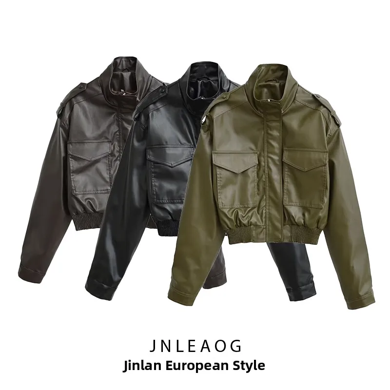 

JNLEAOG женское модное кожаное пальто Jaet ort Sve Long Sve с воротником-стойкой Pilot Sle, осеннее новое поступление, женское пальто