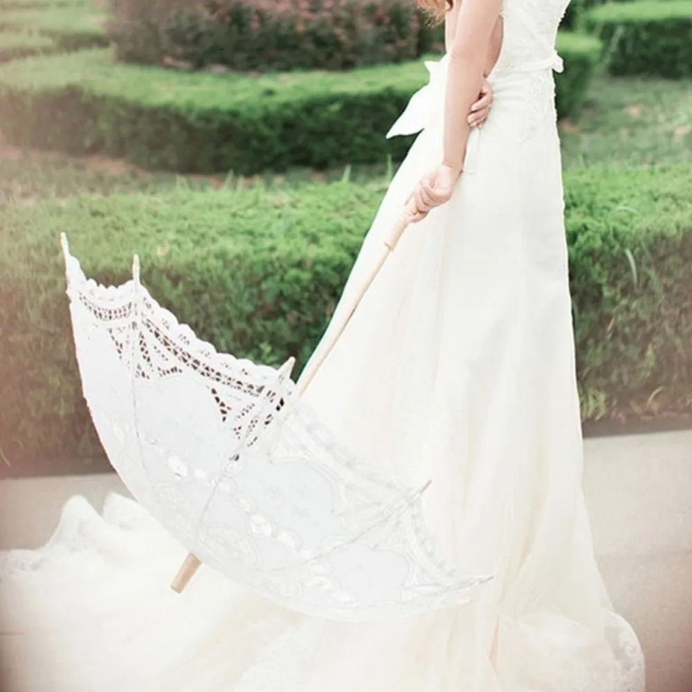 Vintage 26/31/43/53cm Lace Parasol Umbrella Embroidery Cotton Lace Flower Girl Umbrella Sun Umbrella Wedding Decoration