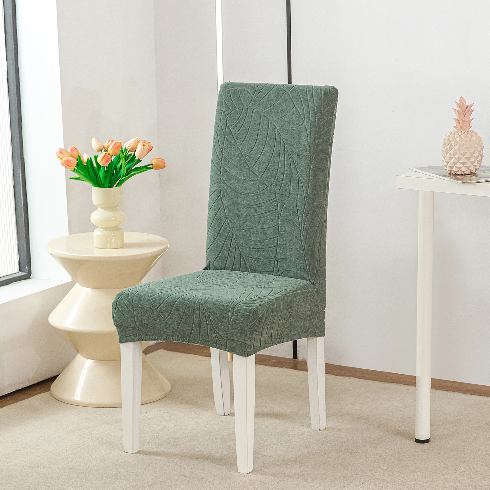 1PC Leaf Jacquard Chair Covers Removable Stretch universal Chairs Cover Solid Color Seat Covers for Dining Room Hotel Banquet