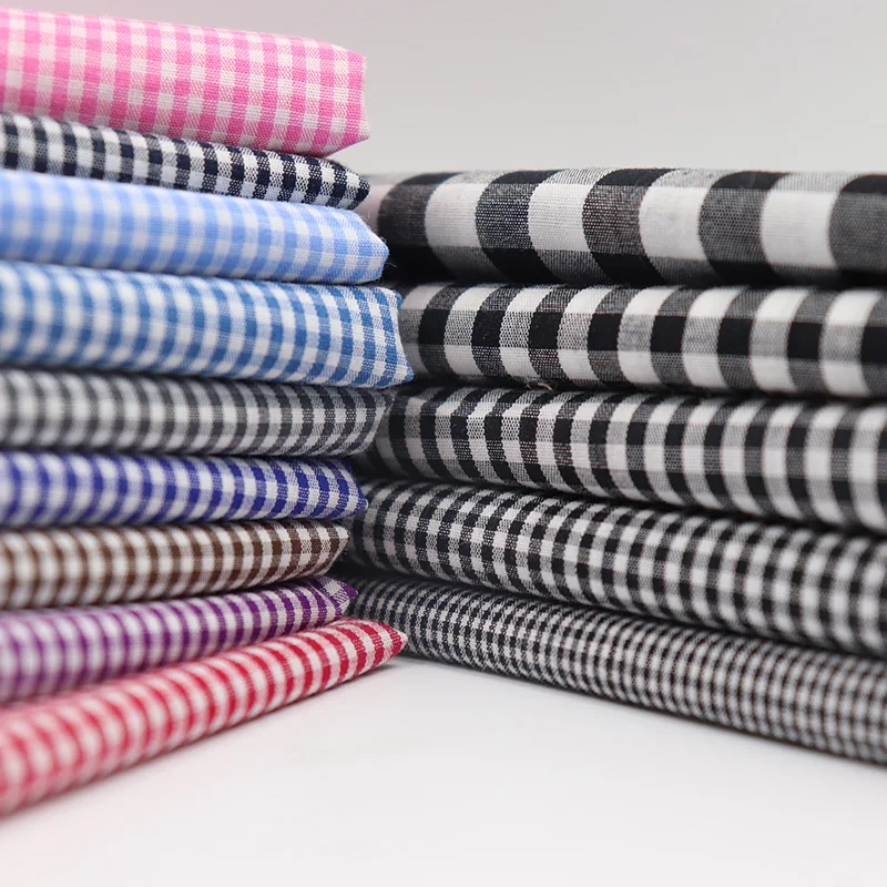 145cm Width Gingham Plaid Check Cotton Fabric 100% Cotton Yarn Dyed Fabric for Dress,Shirts,Black,White,Navy,Blue,by the meter