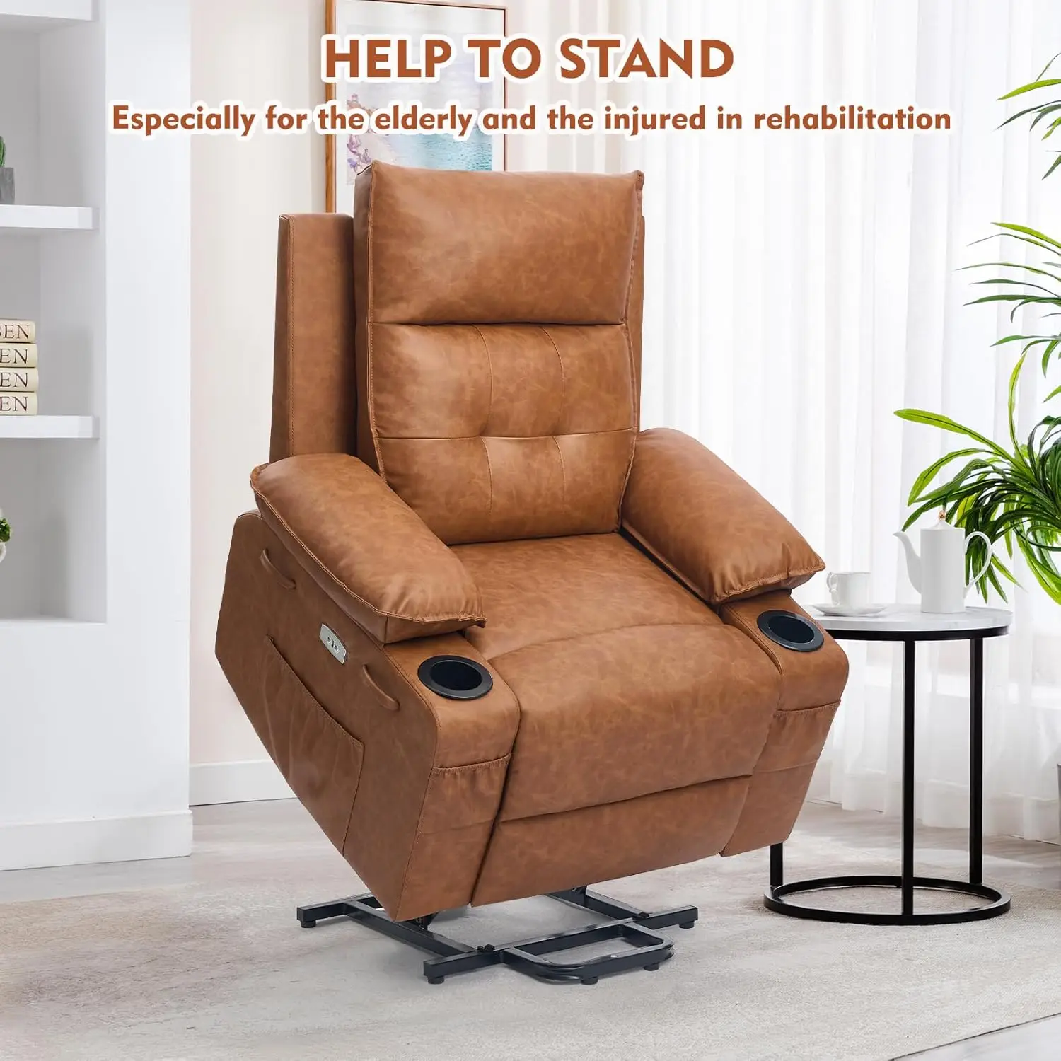 Электрическое кресло с откидной спинкой для пожилых людей с массажем и подогревом, USB-портами и подстаканниками