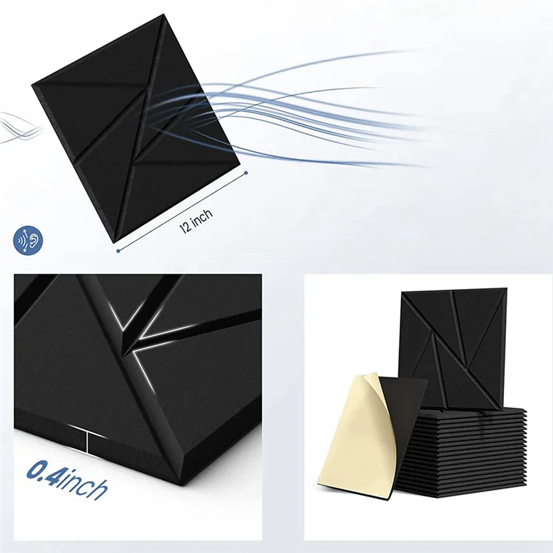 16 ชิ้นแผงอะคูสติก Self - กาว, 12X12X0.4in Sound Proof แผง, เสียงแผงความหนาแน่นสูงสําหรับ Home Studio Office, 3