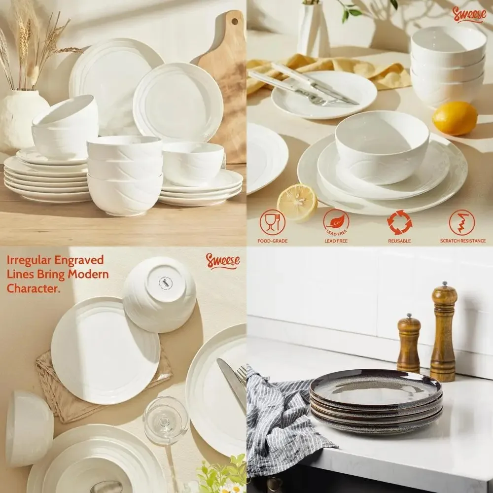 

ceramic dinner plates set of 4, large dinnerware plates & salad plates for party and wedding, microwave safe porcelain plates se