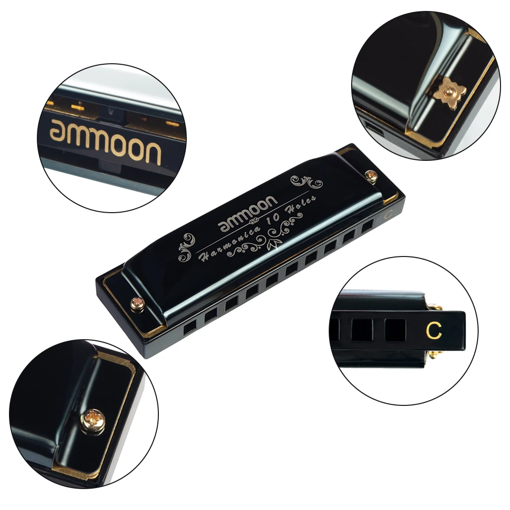 Harmonica Ammoon 10 Holes 20 Tones Blues Mouth Organ C key Harmonica with Storage Case For Girls Kids Beginners Musical Gifts