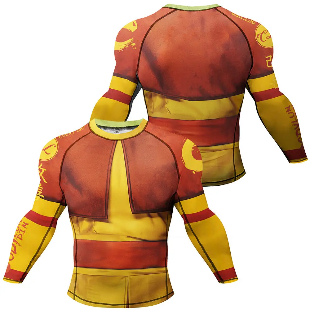 Rashguard wear mma camisetas masculinas camisa de compressão simulada manga longa camisas de boxe jiu jitsu manga longa rash guard surf nadar topos
