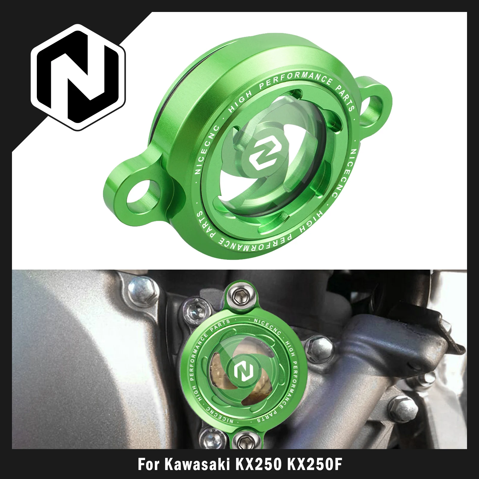 NICECNC For Kawasaki KX250F 2005-2019 KX250 2019-2022 KX250X 2022 KX250XC 2021 Motorcycle Transparent Engine Oil Filter Cap