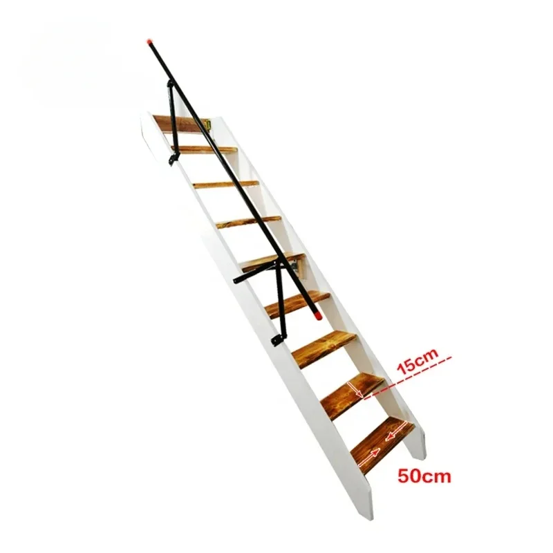 Hotel Use LY-067 Side-mounted Modern Solid Wood Telescopic Attic Loft Domestic Ladder Folding Stairs with Anti Skid Steps