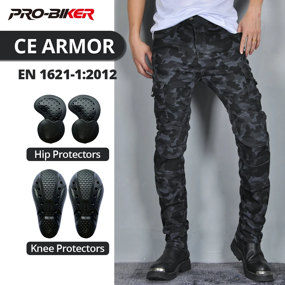 

Four Seasons Men's Motorcycle Pants Windproof Motorbike Pants Anti-Fall Motocross Racing Riding Pants Built In CE Protectors