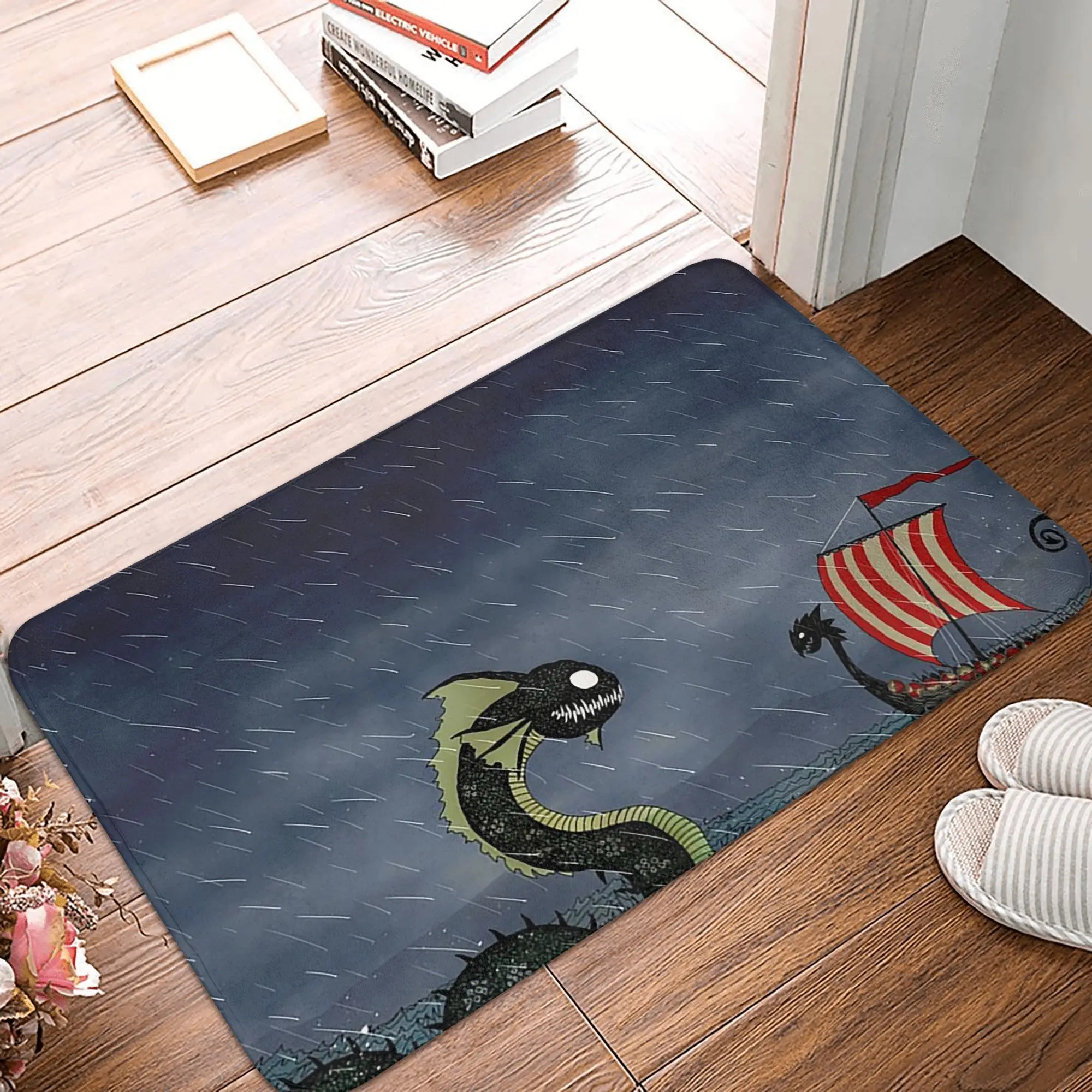 Vikings & Sea Serpent Anti-slip Doormat Floor Mat Sand Scraping Carpet Rug for Kitchen Entrance Home Balcony Footpad Mats
