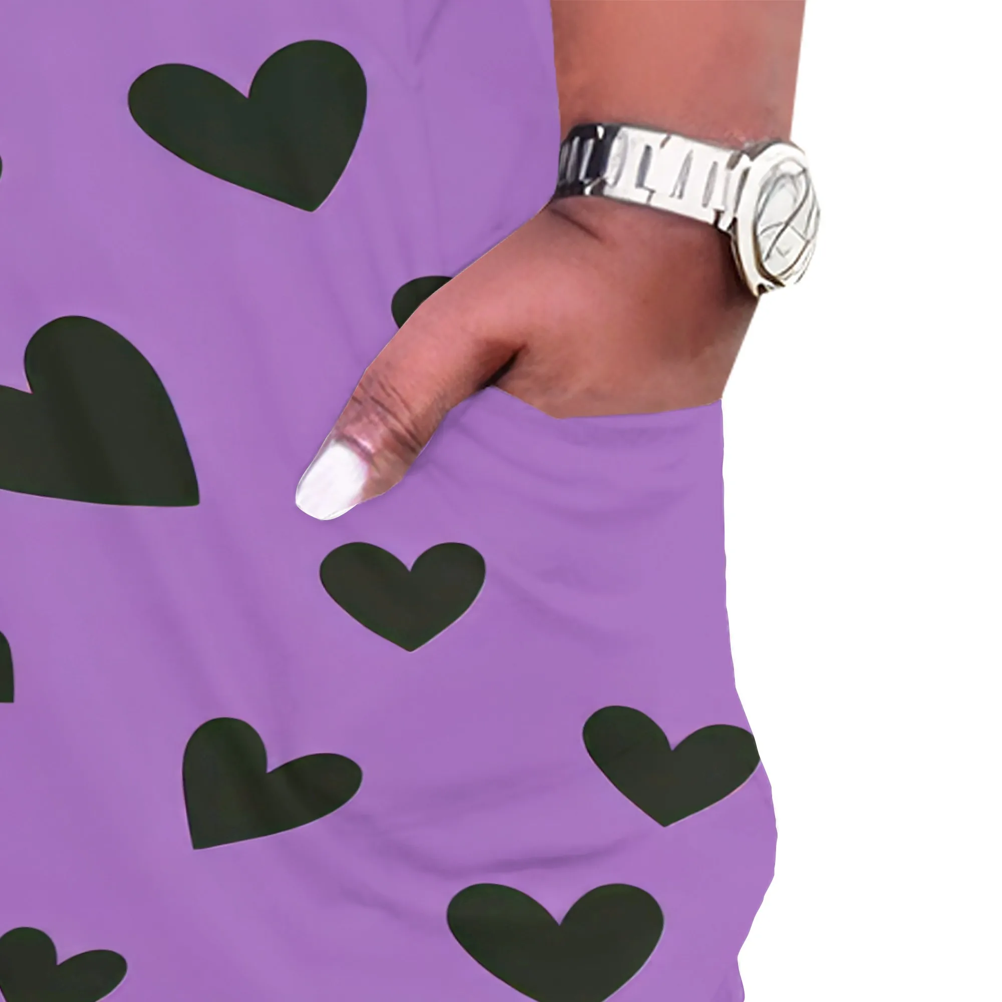 Abito lungo da donna con stampa a pois taglie forti a maniche lunghe con scollo a V e tasche Abito ampio casual autunnale