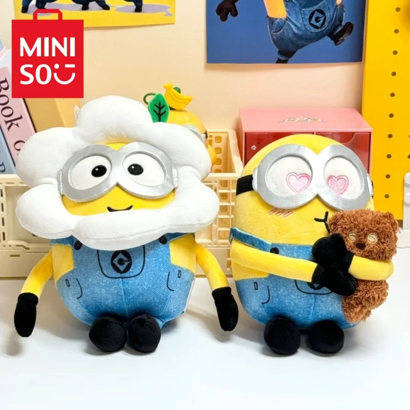 New Miniso Minions Bob+Tim Series Anime Peripheral Furry Throw Pillow Upholstery Cartoon Doll Toy Kawaii Birthday Gift