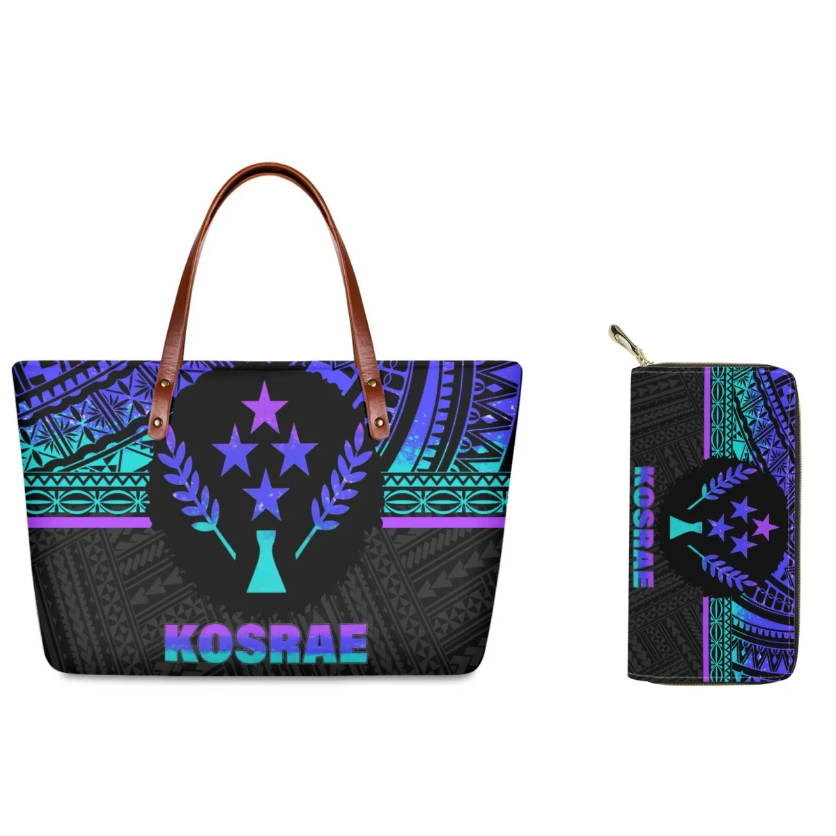 FORUDESIGNS Kosrae Pattern Design Handbag Combination Wallet Women Micronesian Style Bag Handbags Gradient Optional Outdoor