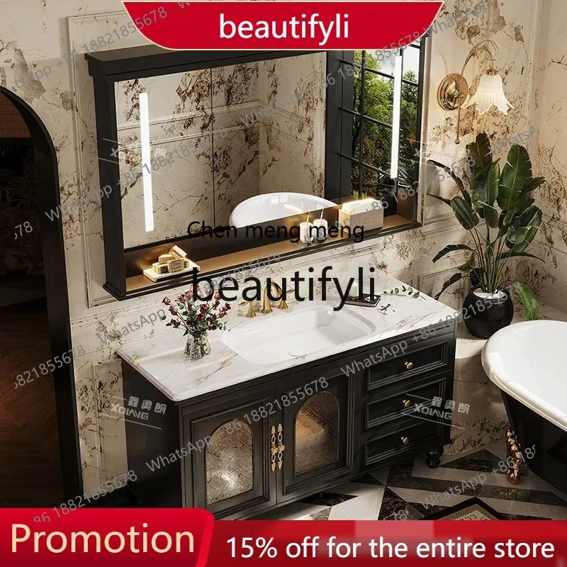

ss25 French retro oak floor-to-ceiling bathroom cabinet combination bathroom washstand bathroom cabinet 1001